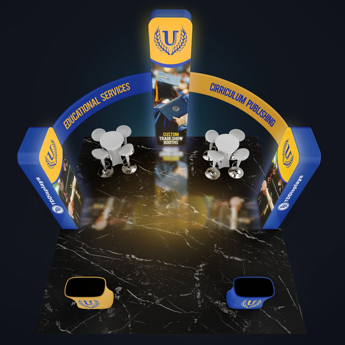 20x20 Pro Booth 16 - Luminous 14 Ft Tower and Half Ring Circular Banner Modular Display, Semi-Circle Round Banner, 14 Foot High Exhibition Booth