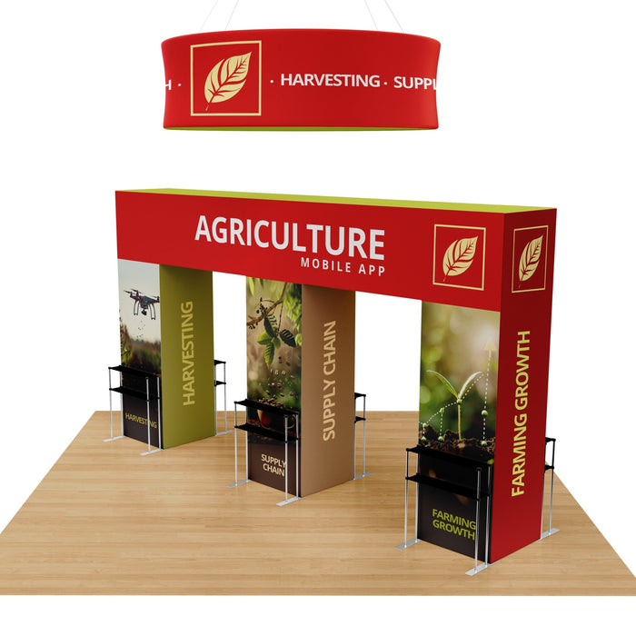 20x20 Pro Booth 22 - Circular Hanging Banner and Arch Backdrop Wall, Product Display