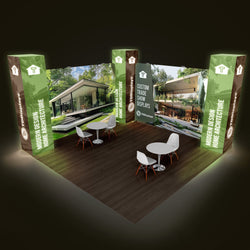 20x20 Pro Booth 16 - Luminous 14 Ft Tower and Half Ring Circular Banner Modular Display, Semi-Circle Round Banner, 14 Foot High Exhibition Booth