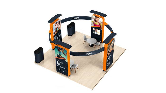20x20 Pro-Package E - 4 Towers Circular Ring Banner, Demo Area, Product Showcase Space, Trade Show Booth Kit for Islands Peninsula