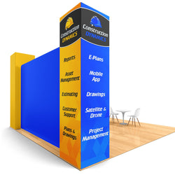 10x10 or 10x8 Pro Booth 2 - Corner Trade Show Booth with LED Backlit Tower Pillar and 2 Walls Booth Kit