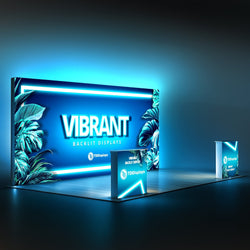 20x10 Pro Booth 21 - Unique Trade Show Booth Idea made into Reality, Demo Room Space and 3D Backdrop Wall