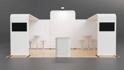20x10 Pro Booth 21 - Unique Trade Show Booth Idea made into Reality, Demo Room Space and 3D Backdrop Wall
