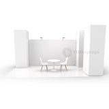20x10 Pro Booth 3 - Peninsula Trade Show Display Package with 10 foot LED Backlit Pillar Towers and Enclosing Walls Castle Fortress, Meeting Space, Enclosed 20x10 Booth Kit - TDDisplays