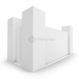 20x10 Pro Booth 3 - Peninsula Trade Show Display Package with 10 foot LED Backlit Pillar Towers and Enclosing Walls Castle Fortress, Meeting Space, Enclosed 20x10 Booth Kit - TDDisplays
