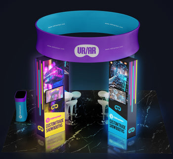 20x20 Pro Booth 12 - Backlit Trade Show Booth With 4 Tower Pillars And Circular Banner, 20 Foot Custom Trade Show Booth