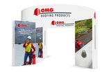20x20 Pro Booth 15 - Tension Fabric Display Booth, Four Towers and 20 Foot Circular Banner, Rapid Self - Build, 20x20 Booth Idea for Demo Space Trade Show Booth - TDDisplays
