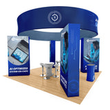 20x20 Pro Booth 15 - Tension Fabric Display Booth, Four Towers and 20 Foot Circular Banner, Rapid Self - Build, 20x20 Booth Idea for Demo Space Trade Show Booth - TDDisplays