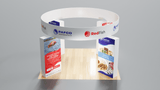 20x20 Pro Booth 15 - Tension Fabric Display Booth, Four Towers and 20 Foot Circular Banner, Rapid Self - Build, 20x20 Booth Idea for Demo Space Trade Show Booth - TDDisplays