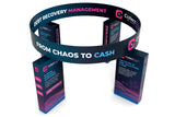 20x20 Pro Booth 15 - Tension Fabric Display Booth, Four Towers and 20 Foot Circular Banner, Rapid Self - Build, 20x20 Booth Idea for Demo Space Trade Show Booth - TDDisplays