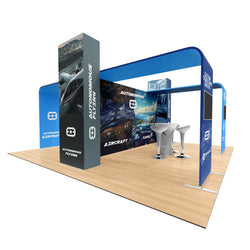 20x10 Pro Booth 18 - Inline Arches LED Backlit Standard Booth with 2 Arches, Double-sided 20 Foot LED Backlit Wall, Tension Fabric Backlit Trade Show Display