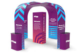 20x20 Pro Booth 6 - Custom Tension Fabric Exhibit Booth Arch and Luminous Backlit Pop Up Tower Design with Overhead Arches - TDDisplays