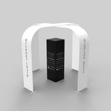 20x20 Pro Booth 7 - Exhibit Display 13 Feet High Arches, Luminous 10 Feet Tall Tower, Custom Printed, Podium Counterss - TDDisplays