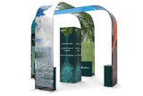 20x20 Pro Booth 7 - Exhibit Display 13 Feet High Arches, Luminous 10 Feet Tall Tower, Custom Printed, Podium Counterss - TDDisplays