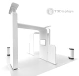 20x20 Pro - Package D - Pro Trade Show Booth Package, Two Sister Company Exhibit, Archways Towers Back Walls Backdrop, Las Vegas Trade Show, 20 Foot Island Peninsula - TDDisplays