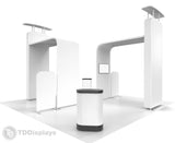 20x20 Pro - Package D - Pro Trade Show Booth Package, Two Sister Company Exhibit, Archways Towers Back Walls Backdrop, Las Vegas Trade Show, 20 Foot Island Peninsula - TDDisplays